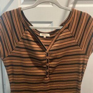 Striped Black and Brown Short Sleeve Mini Dress